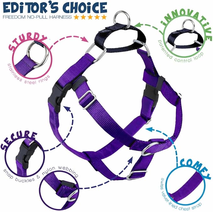 2 Hounds Design Freedom No Pull Dog Harness, Adjustable Harness, Easy Walking & Comfortable Control, Fits Small, Medium & Large Dogs, Solid Colors, Made in USA, 5/8" XS, Purple