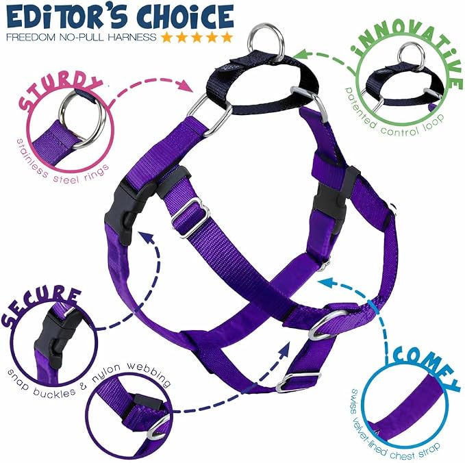 2 Hounds Design Freedom No Pull Dog Harness, Adjustable Harness, Easy Walking & Comfortable Control, Fits Small, Medium & Large Dogs, Solid Colors, Made in USA, 1" XL, Purple