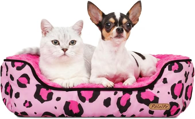 Rectangle Washable Dog Bed for Large, Medium & Small Dogs – Soft Calming Puppy Beds, Durable Warm Pet Sofa with Non-Slip Bottom for Indoor Use.Pink M Size (33.5"x33.5"x7.1")