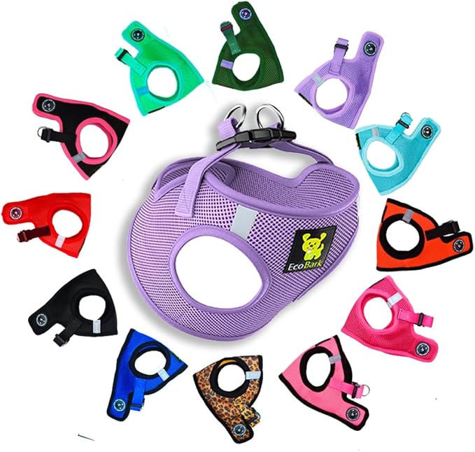 EcoBark Step in Dog Harness - Dog Harnesses for Small and Medium Breed Dogs - Reflective and Adjustable Body Halter Vest - Soft Mesh Toy Breed Harness (Lavender, Medium)