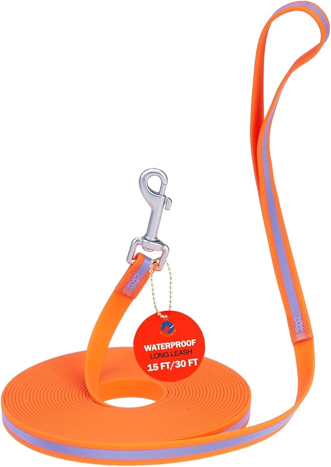 Waterproof Long Dog Leash 30FT, Heavy Duty Recall Training Lead with Non-Slip Padded Handle&Reflective Threads, Durable Long Line for Large Medium Dogs, Outdoor Hiking Camping Beach Swimming