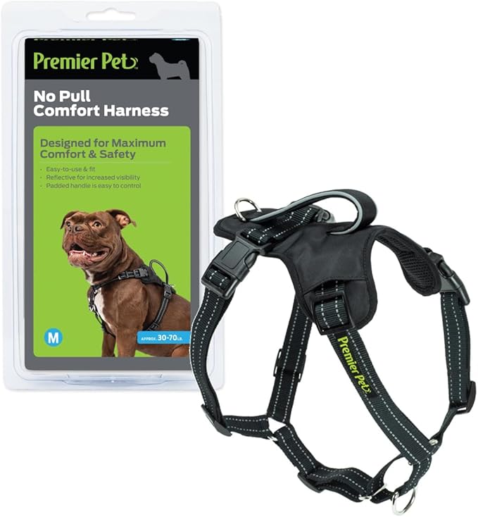 Premier Pet No Pull Comfort Harness - Reduces Pulling for Better Walks - Adjustable Fit with 4 Points - Soft Padded Design for Comfort - Reflective Stitching for Safety - Easy to Use Everyday - Medium
