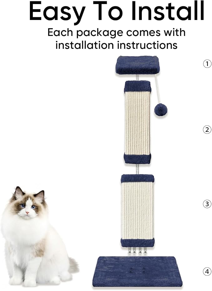 32 Inch Cat Scratching Post for Large Cats, Cat Scratcher for Indoor Cats Adults, Sturdy Sisal Scratch Post to Protect Furniture, Blue