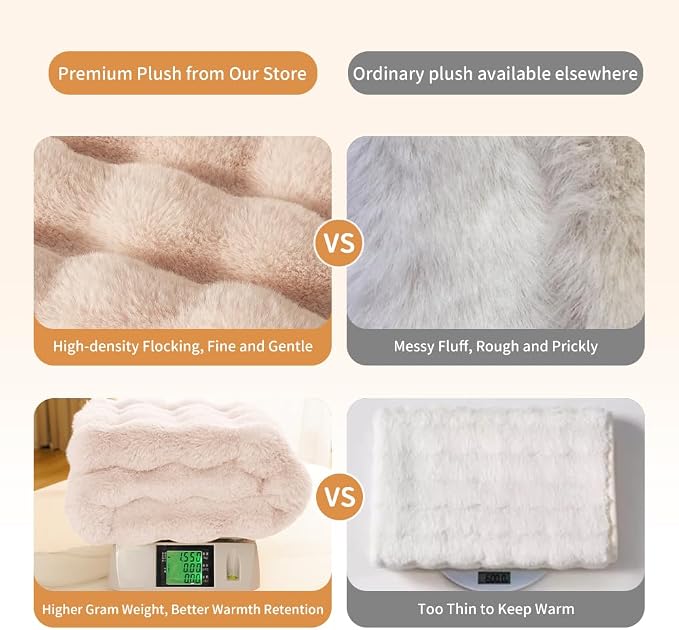 SOMAHE Dog Blanket, Reversible Sherpa & Bubble Fleece Pet Throw, Ultra-Soft Plush for Medium Dogs, Machine Washable, Anti-Static, Warm & Cozy, 39"×31" Inch White