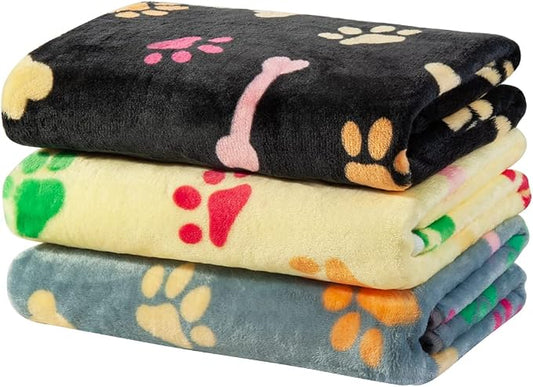 Dono 1 Pack 3 Dog Blankets, Soft Fluffy Fleece Pet Blanket Warm Sleep Mat Paw Print Design Puppy Kitten Throw Blankets Doggy Blanket for Dogs