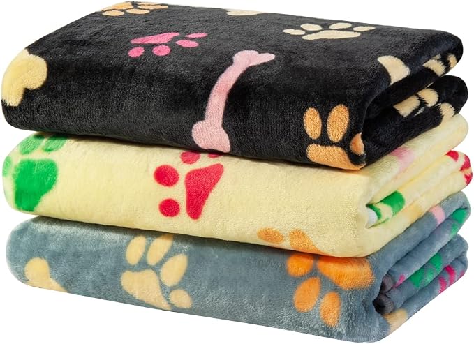 Dono 1 Pack 3 Dog Blankets, Soft Fluffy Fleece Pet Blanket Warm Sleep Mat Paw Print Design Puppy Kitten Throw Blankets Doggy Blanket for Dogs