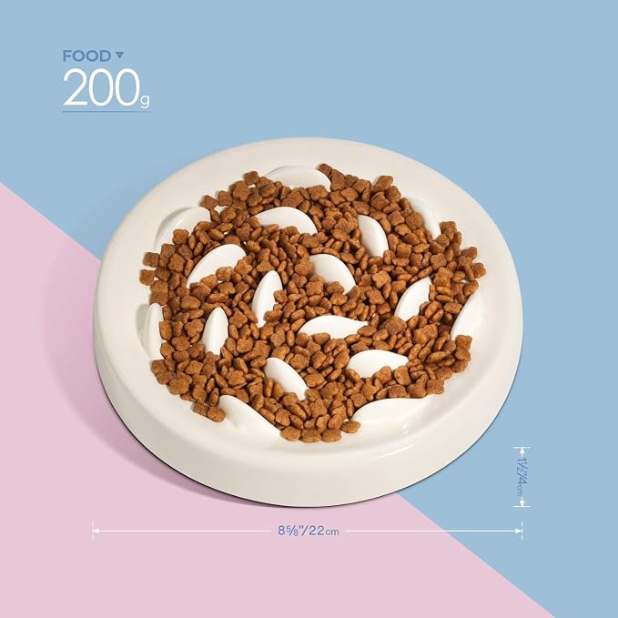 Slow Feeder Bowl for Cats and Small Dogs,Cilkus Fish Pool Design, Fun Interactive Bloat Stop Puzzle Feeder Bowl Healthy Eating Diet Made of Melamine Food Grade Material Dishwasher Safe (White)