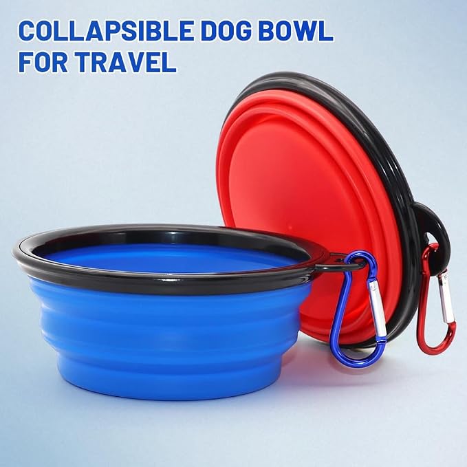 Dog Bowl Pet Collapsible Bowls, 2 Pack Collapsible Dog Water Bowls for Cats Dogs, Portable Pet Feeding Watering Dish for Walking Parking Traveling with 2 Carabiners (Small, Blue+Red)