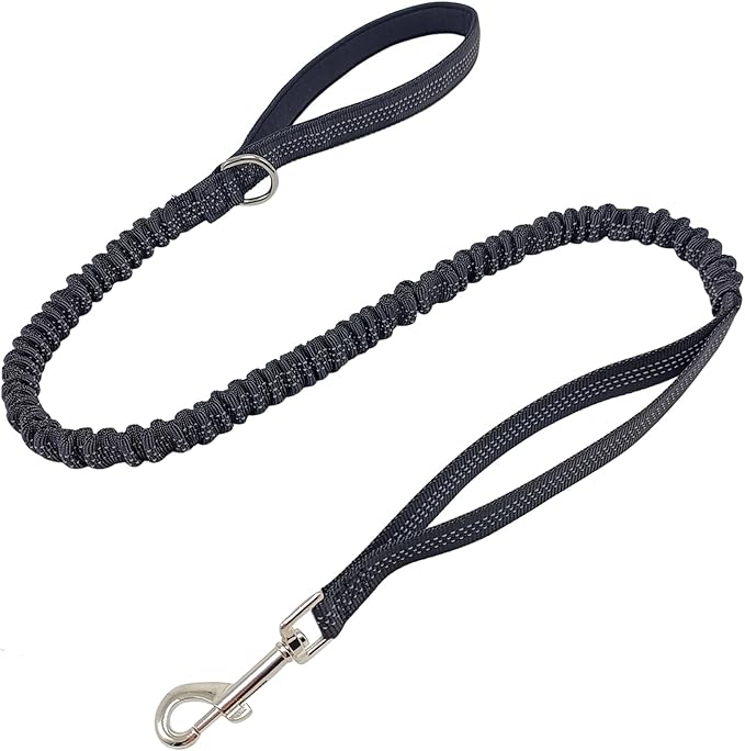 WYuZe 4 FT Bungee Dog Leash for Strong Puppy Medium Dogs - Reflective, Shock Absorbing, Elastic Nylon Leash with Padded Handle for Safety Comfort No Pull Walking Training (Black, 3/4"-Wide)