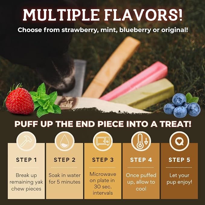 Bully Bunches Premium Fruit-Flavored Himalayan Yak Chew for Dogs - 100g, All-Natural, Long-Lasting, Authentic Yak Milk, Healthy Dental Chew, High-Protein (Medium Blueberry - 3PK, Blueberry)