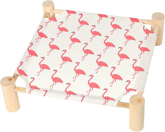 Patas Lague Cat and Dog Hammock Bed for Small Dogs, Brethable Wooden Cat Pet Rabbit Elevated Cooling Outdoor Bed Cots Furniture for Summer Flamingo