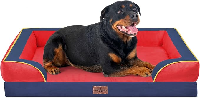 Comfort Expression Orthopedic Dog Bed for Extra Large Dogs 45x35 Inch, Waterproof Egg Crate Foam XL Pet Bed with Bolsters, Dog Couch with Washable Cover & Non-Slip Bottom, Kansas
