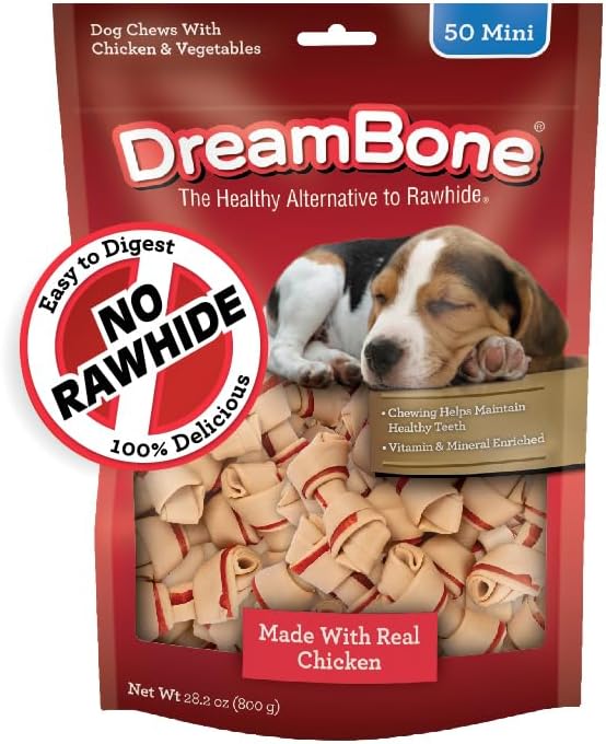 DreamBone Chicken Mini Bone Dog Treats, Daily Rawhide-Free Chew, Digests Safely and Completely, With Real Protein, Chicken and Veggies, 50 count