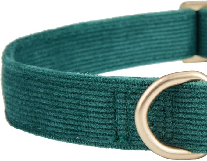 Soft Corduroy Dog Collar and Leash Set Adjustable Durable Dog Collars with Metal Buckle and Lead for Small Dogs,Dark Green