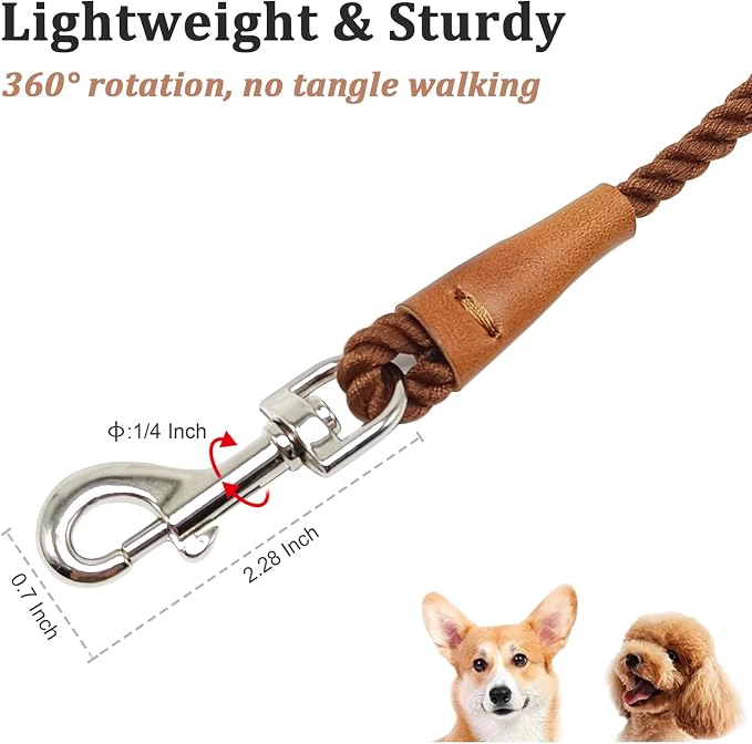 5FT Cotton Puppy Leash for Small Dogs - 1/5" Braided Dog Leash Lightweight & Soft Rope for Tiny Breeds/Cats Daily Walks Training, Coffee