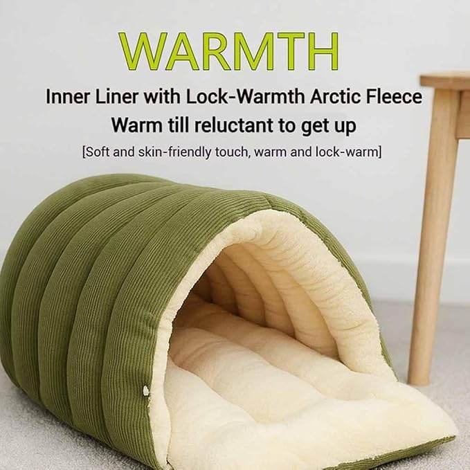 Cozy Monster Cat Bed, Cave Cat Beds for Indoor Cats, Cozy Pet Nest for Cats and Dogs,Self Warming,Cozy& Soft Plush,Anti-Slip & Durable,Removable Cushioned for Cat Small Dogs (Large,Green)