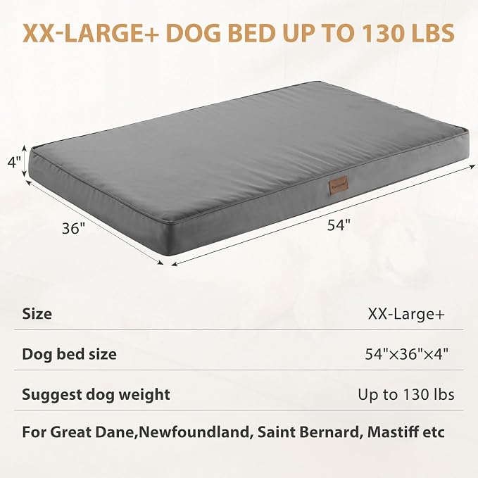 BFPETHOME Outdoor Dog Bed - Waterproof, Orthopedic, Removable Cover, Egg Crate Foam (54 x 36 in, Deep Grey) for Medium, Large, Extra Large Dogs