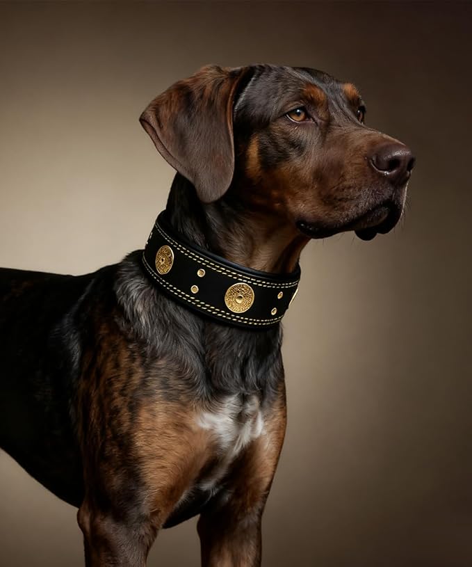 Genuine Leather Dog Collar for Large Dogs,2 in Wide Heavy Duty,BK-GD-L | Handmade,Stainless Steel Pin Buckle,Soft Padded,Alloy Studded,Luxury Eye-catching Design,Medium Large Giant Breeds,21-25 in