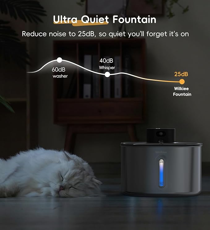 Stainless Steel Cat Water Fountain with 5 Filters Set, 142fl.oz/4.2L Cat Fountain Battery Operated with Motion Sensor, Pet Water Dispenser Cordless for Cats & Dogs Indoor