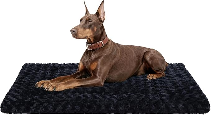 Washable Dog Bed Mat Crate Pad Soft Fluffy Pet Kennel Beds Dog Sleeping Mattress for Large Jumbo Medium Small Dogs, 48 x 30 Inch, Black