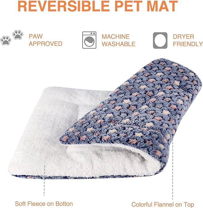 Mora Pets Cat Bed Dog Crate Pad Ultra Soft Pet Bed with Cute Star Print Washable Reversible for Small Dogs 14 x 17.5 inch 2 Pack Dark Blue