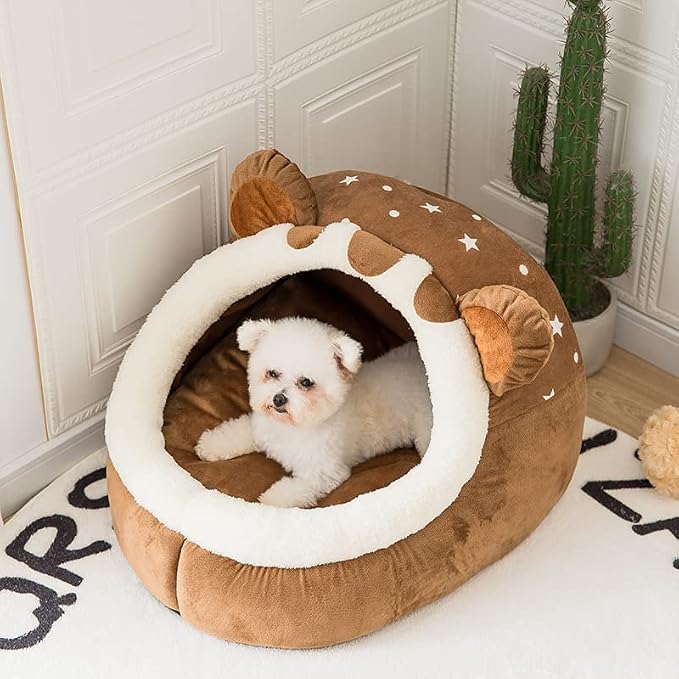 Winter Dog Bed Self-Warming Puppy House Cozy Cat Sleeping Tent Cave Beds Indoor Kitten Nest Kennel Hut for Small Medium Dog Cats