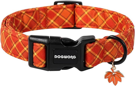DOGWONG Fall Plaid Dog Collar, Cherkered Autumn Dog Collars, Adjustable Cute Halloween Pet Collars Design Dog Collar for Small Medium Large Dogs