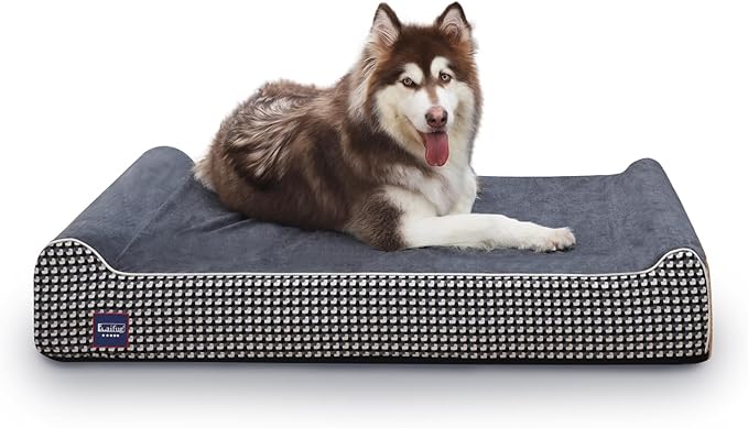 Laifug Orthopedic Dog Beds for Large Dogs,7" Memory Foam Dog Beds,Durable Water Proof Liner Removable and Washable, Nonskid Bottom, Black and White Plaid 50"x36"x7"