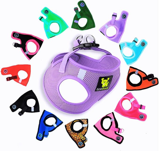 EcoBark Premium Teacup Dog Harness - Luxury Soft Tiny and Toy Breed Dog Harnesses for Puppy - Mini Step in Vest Body Halter Under 5 lbs (XXXS, Lavender)