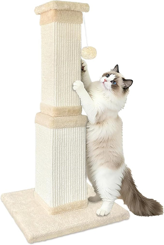 Cat Scratching Post for Large Cats, Cat Scratcher for Indoor Cats Adults, Sturdy Sisal Scratch Post to Protect Furniture, 32 Inch, Beige