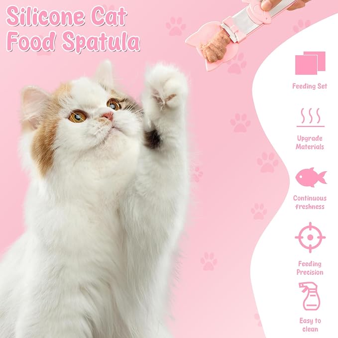 4 Pcs Pet Food Can Supplies Set, Cat Strip Feeder Spoon, Multi-Function Cat Treat Dispenser Spoon, Silicone Dog Cat Food Can Covers Lids Top, Cat-Sliding Dispenser for Wet Food - Easy to Scoop Food