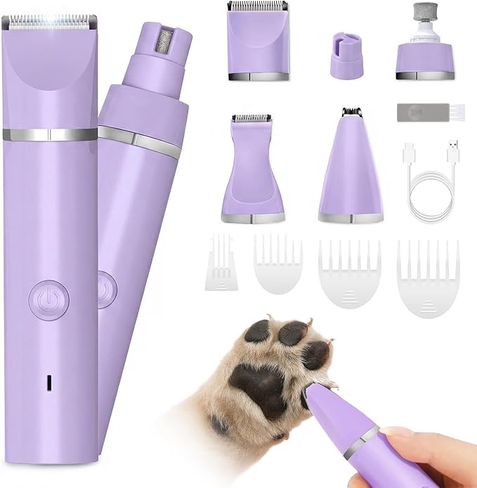Veeconn Dog Grooming Clippers Kit-Electric Rechargeable Cat Trimmer Tools-Cordless Quiet Pet Nail Paw Grinder-4 in 1 Multifunctional Low Noise Shaver-Razor for feet Face Ears Toenail Eye