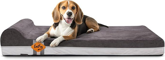 Laifug Orthopedic Dog Beds for Large Dogs,3" Memory Foam Dog Beds,Durable Water Proof Liner Removable and Washable, Nonskid Bottom,Grey 40"x25"x3"