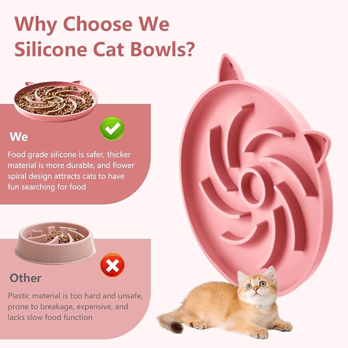 2Pcs Silicone Slow Feeder Cat Bowl,Puzzle Feeder,Interactive Toys,Slow Feeding cat Bowl Suitable for All Dry and Wet Foods,Easy to Clean Silicone Bowls (Green and Blue)