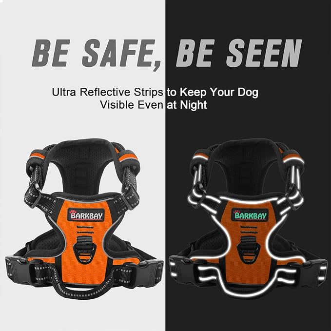 BARKBAY No Pull Dog Harness Front Clip Heavy Duty Reflective Easy Control Handle for Large Dog Walking(Orange,XL)