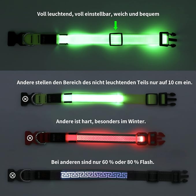 Light Up Dog Collar, Rechargeable USB Collar, Waterproof, Luminous LED Collar, Adjustable, Super Bright, Night Walking for Small Medium Large Dogs, Green, M