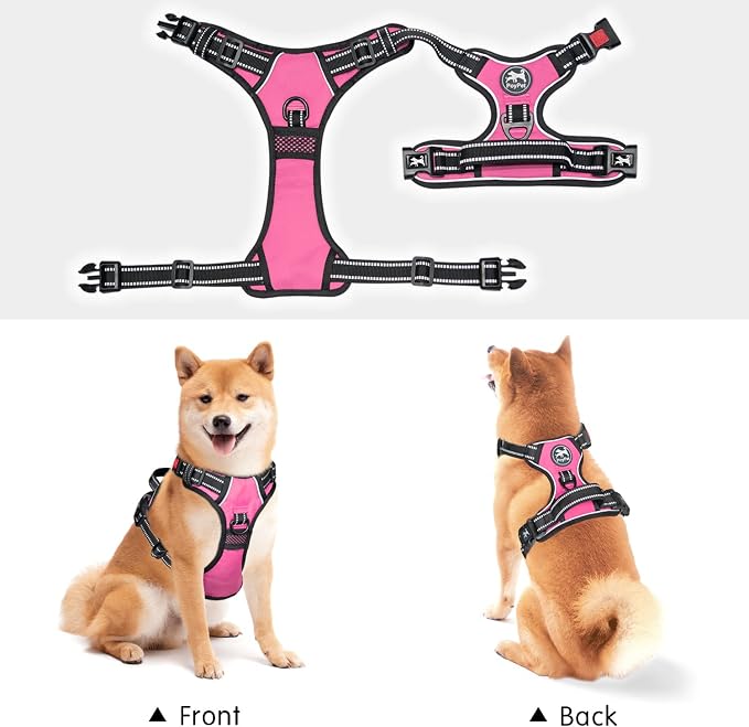 PoyPet No Pull Dog Harness, No Choke Front Lead Dog Reflective Harness, Adjustable Soft Padded Pet Vest with Easy Control Handle for Small to Large Dogs(Pink,XS)
