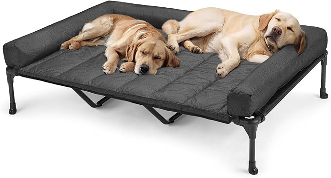 Veehoo Cooling Elevated Dog Bed Add Removable Waterproof Bolster Cushion Mat, Raised Pet Cot with Breathable Teslin Mesh, No-Slip Feet, Dog Sofa Bed for Indoor Outdoor, XXLarge, Black CWC2331B