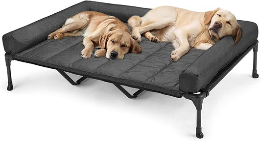 Veehoo Cooling Elevated Dog Bed Add Removable Waterproof Bolster Cushion Mat, Raised Pet Cot with Breathable Teslin Mesh, No-Slip Feet, Dog Sofa Bed for Indoor Outdoor, XXLarge, Black CWC2331B