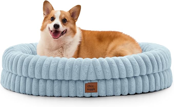 ChiXnuggle Orthopedic Dog Bed for Large Dogs, Waterproof Faux Rabbit Fur Dog Couch with Egg Crate Foam Support and Washable Removable Cover, Bolster Pet Sofa with Non-Slip Bottom, 35x28x7, Light Blue