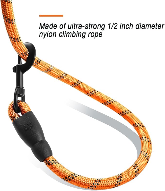 BARKBAY Dog Leashes for Large Dogs Heavy Duty Dog Leash 4/5/6 FT with Comfortable Padded Handle and Highly Reflective Threads for Medium Large Dogs Walking Training Running (6FT-1/2'',Orange)