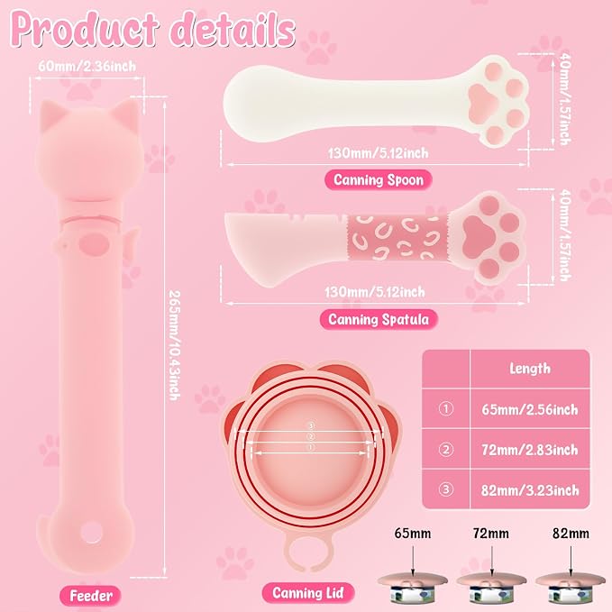 4 Pcs Pet Food Can Supplies Set, Cat Strip Feeder Spoon, Multi-Function Cat Treat Dispenser Spoon, Silicone Dog Cat Food Can Covers Lids Top, Cat-Sliding Dispenser for Wet Food - Easy to Scoop Food