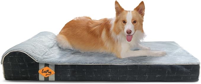 Laifug Orthopedic Dog Beds for Large Dogs,4.5" Memory Foam Dog Beds,Durable Water Proof Liner Removable and Washable, Nonskid Bottom, Black Grid Gray 46"x28"x4.5"