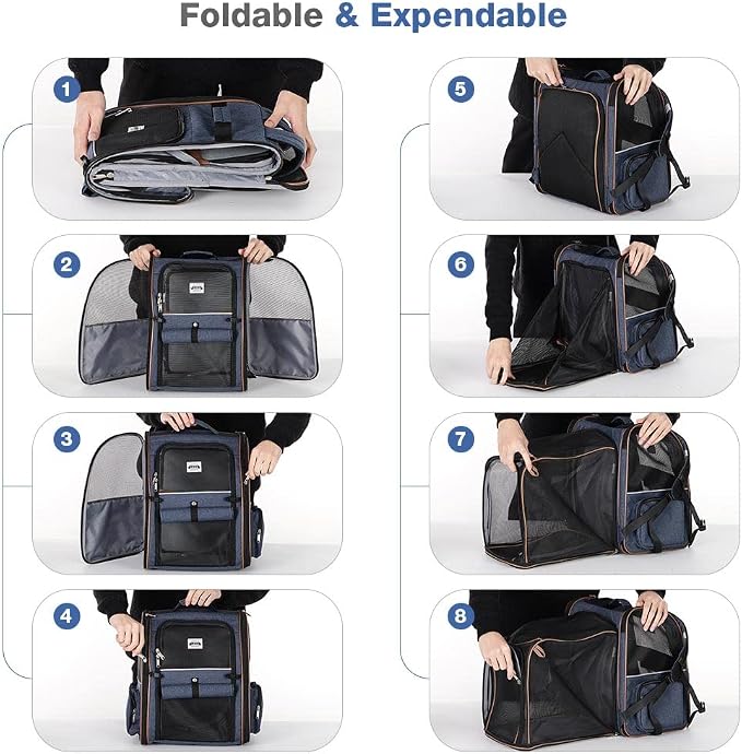 Extra Large Cat Backpack Carrier Expandable Pet Carrier Backpack for Small Dogs Medium Cats Fit Up to 18 Lbs, Dog Backpack Carrier, Foldable Puppy Backpack Carrier for Travel, Hiking,Blue