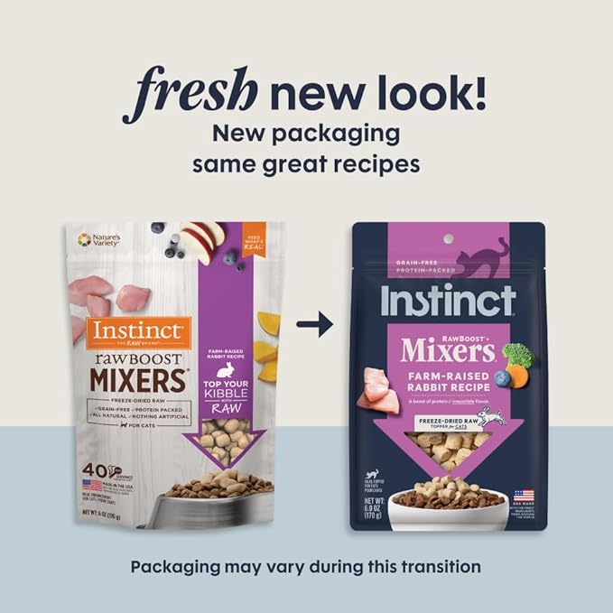 Instinct Raw Boost Mixers Freeze Dried Cat Food Topper, Grain Free - Farm-Raised Rabbit, 6 oz. Bag