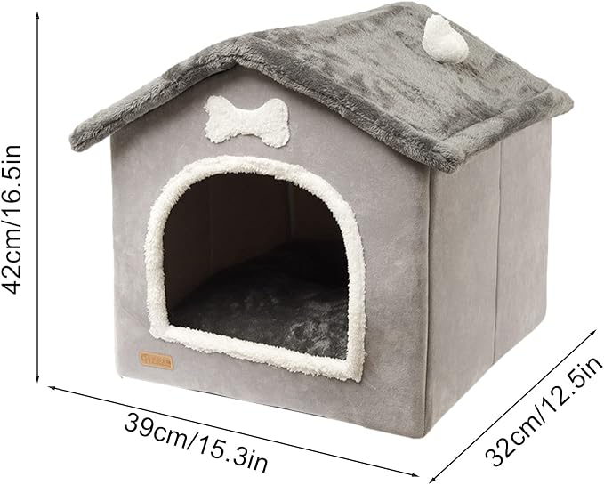 Cozy Plush Cave Bed Safe Haven for Small Pets - Foldable Kennel with Removable Washable Cover, Portable Indoor House with Sherpa Lining for Dogs Cats (Small)