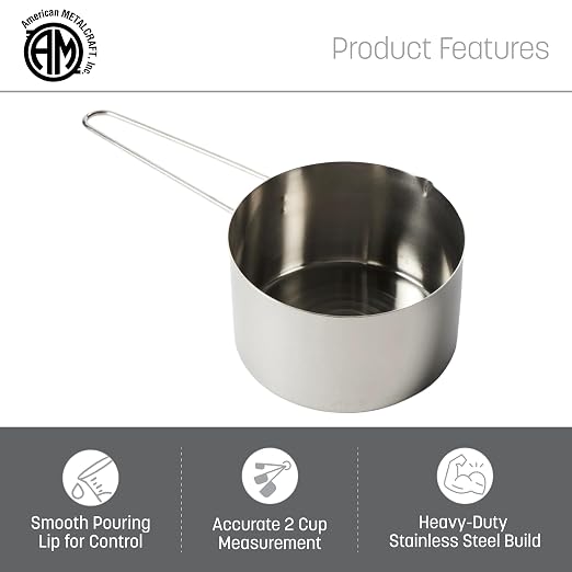 American METALCRAFT, Inc. MCW200 2-Cup Stainless Steel Measuring Cup with Wire Loop Handle, Silver