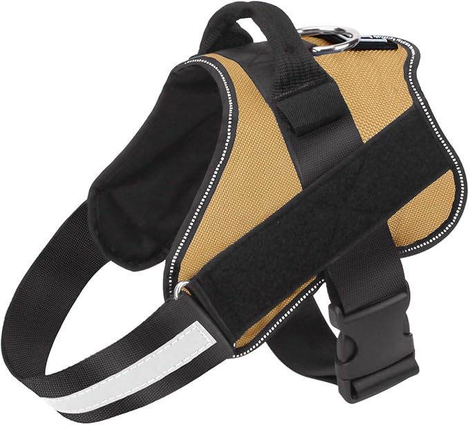 Dog Harness, No-Pull Reflective Dog Vest, Breathable Adjustable Pet Harness with Handle for Outdoor Walking - No More Pulling, Tugging or Choking ( Army Yellow, M )