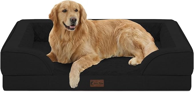Orthopedic Dog Beds for Extra Large Sized Dogs 42x30 Inch, XL Waterproof Egg Crate Foam Dog Sofa Bed with Removable Washable Cover Big Pet Couch with Bolster & Non-Slip Bottom, Black