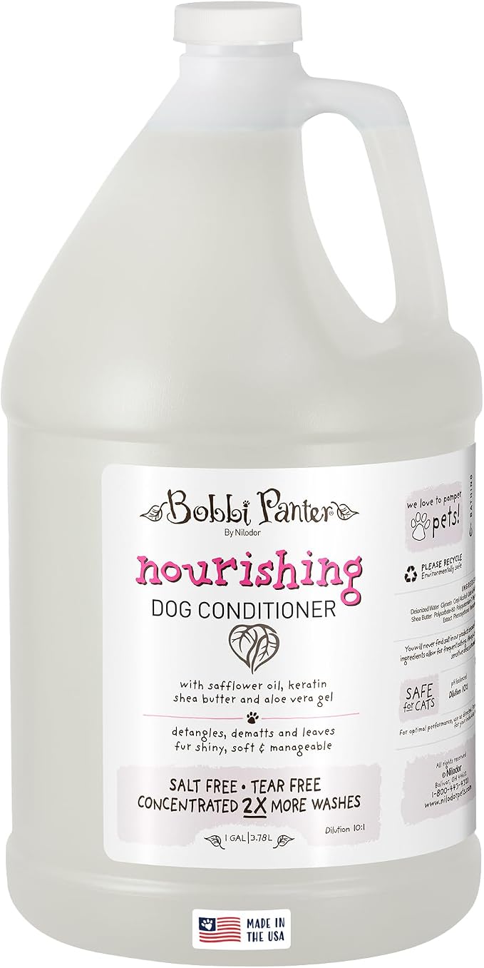 Bobbi Panter Nourishing Dog Conditioner Safflower Oil, Keratin, Shea Butter & Aloe Vera – Detangling Natural Formula for Soft, Smooth & Manageable Coat, 10:1 Concentrate, 1 Gallon (Case of 4)